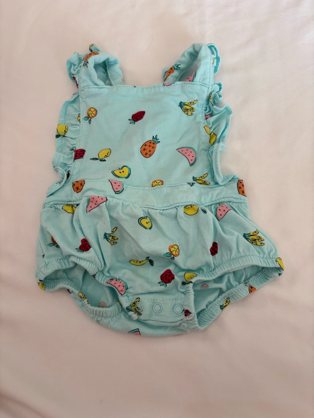 Baby Girls Light Aqua Fruit-Print One-Piece Bodysuit